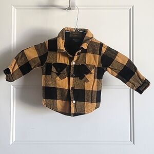 Little Bipsy yellow/black plaid flannel jacket, Size 6-12M